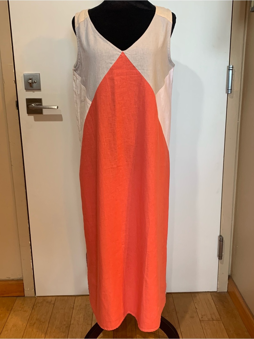 For Cynthia Medium Colorblock Sleeveless Maxi Dress Linen Blend Coral,Gray,Creme